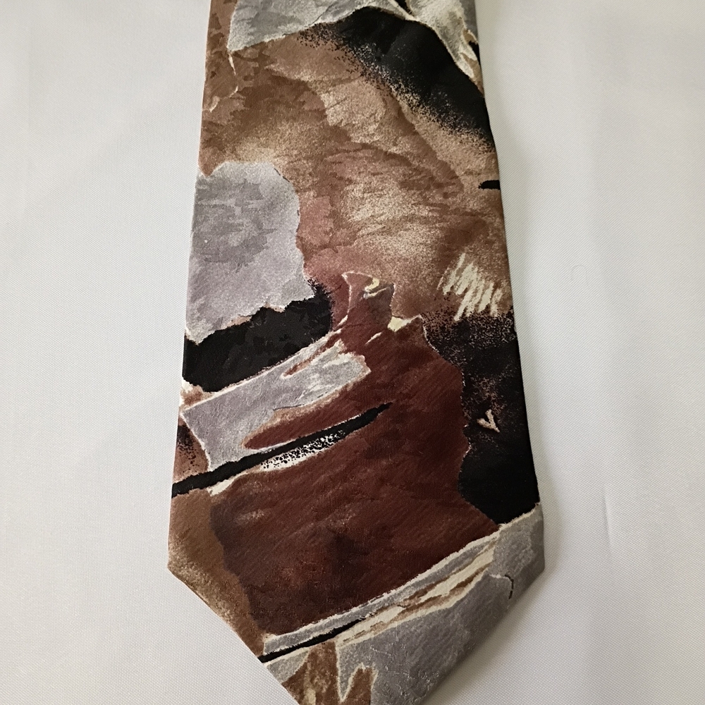 Barrington Vintage 100% Italian Silk Tie Brown Gray and Black Marble Made In USA